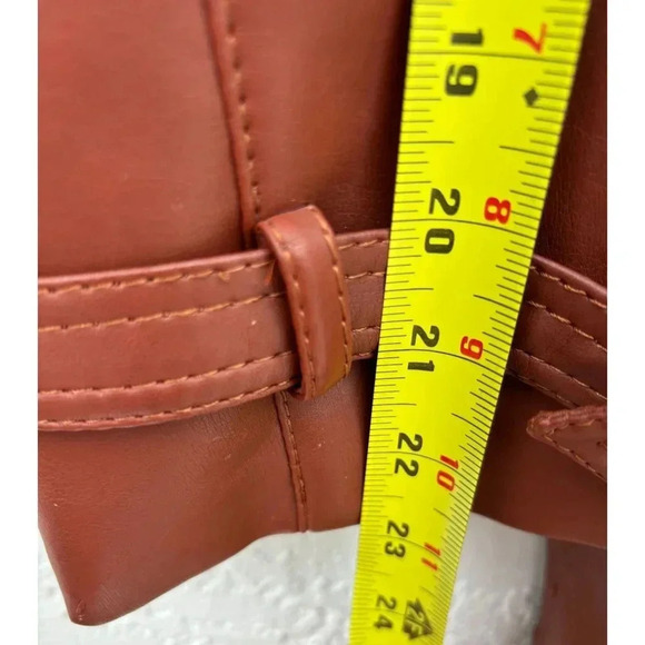 PR Womens Vintage Faux Leather Boho Style Long Coat Rust Size 13/14 - Picture 5 of 16